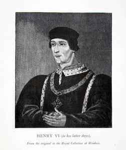 1892 Wood Engraving King Henry VI Costume English Signet Ring Necklace Art XEB9