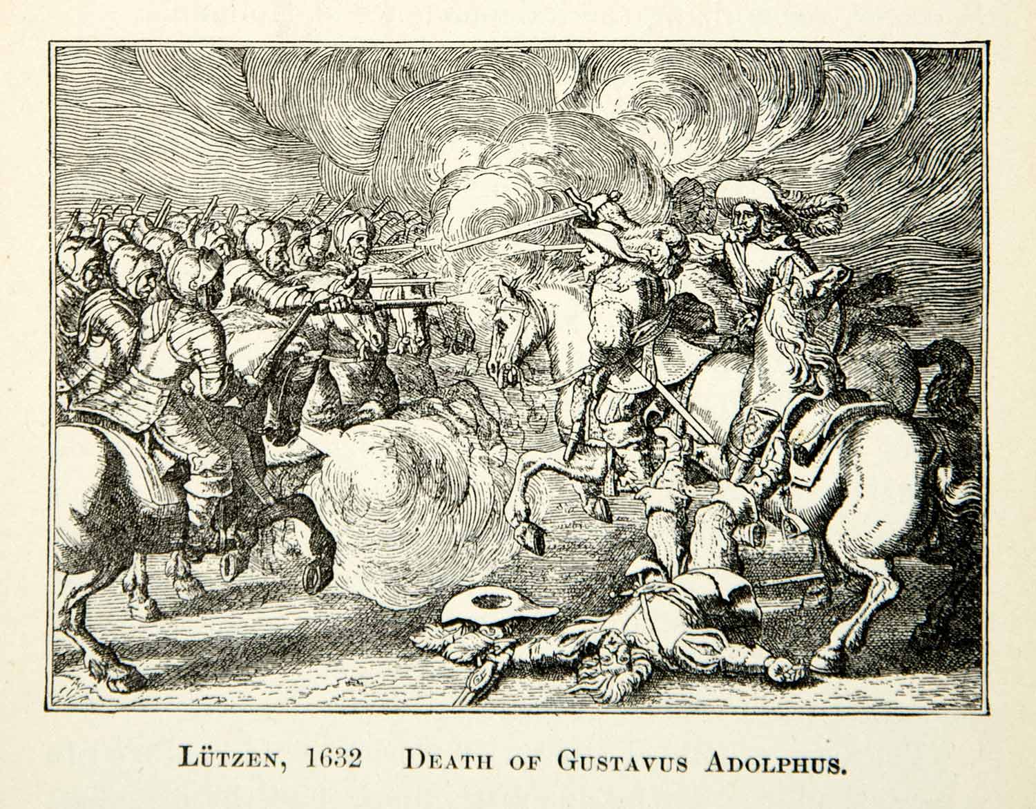 1912 Print Battle Lutzen Death Gustavus Adolphus Horse Fight Sweden XEBA2