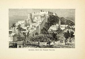 1912 Wood Engraving Algiers Parade Ground Cityscape Algeria Mediterranean XEBA2