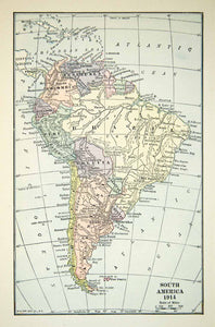 1918 Print Map South America 1914 Brazil Bolivia Colombia Ecuador XEBA3