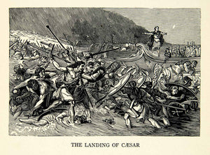 1918 Wood Engraving Art Julius Caesar Invade Britain Gallic Wars Military XEBA5