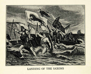 1918 Print Saxony England Saxons Ancient Military Flags Battle Wartime XEBA5