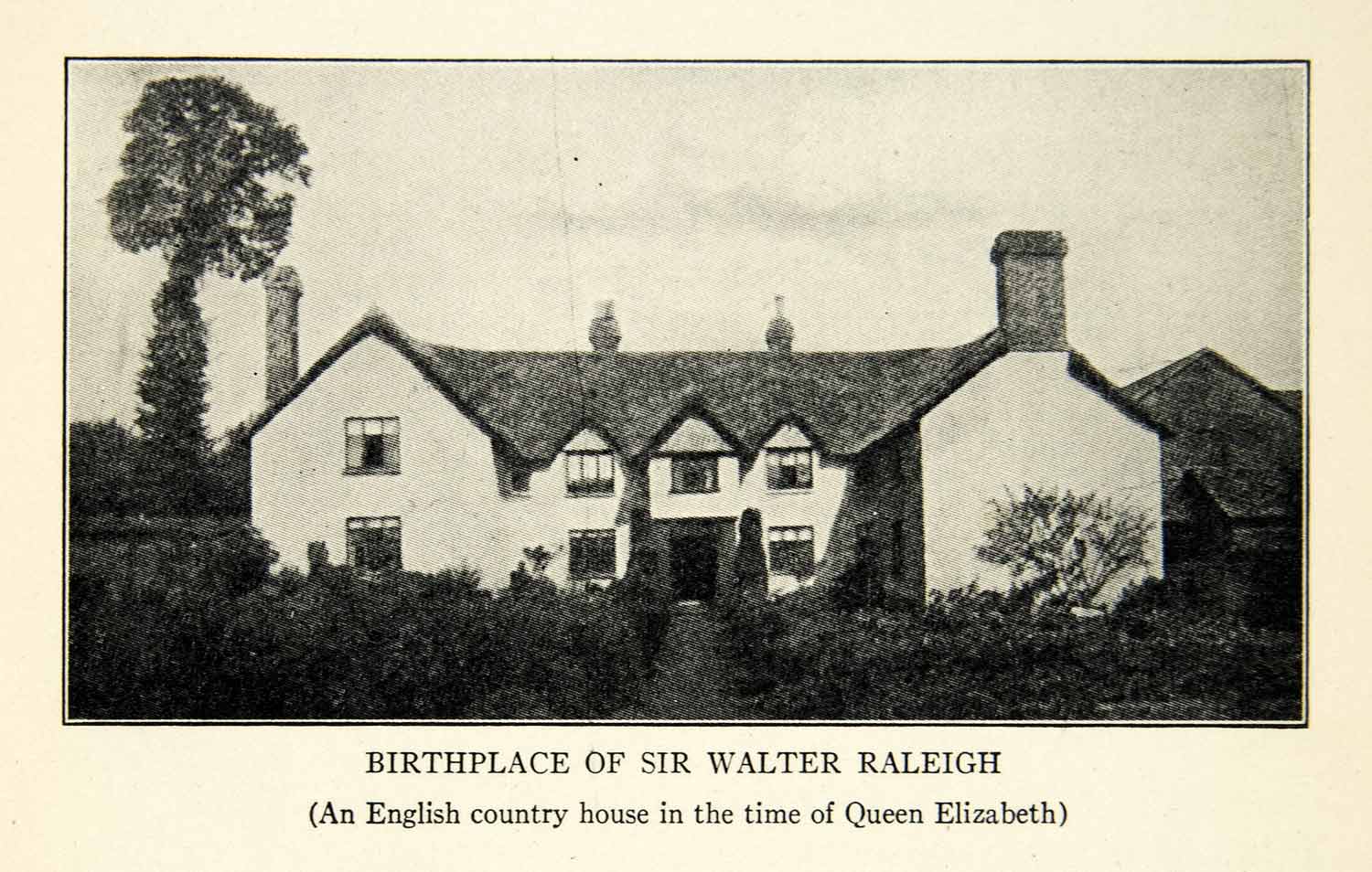 1918 Print Sir Walter Raleigh Birthplace Farmhouse East Budleigh Devon XEBA5