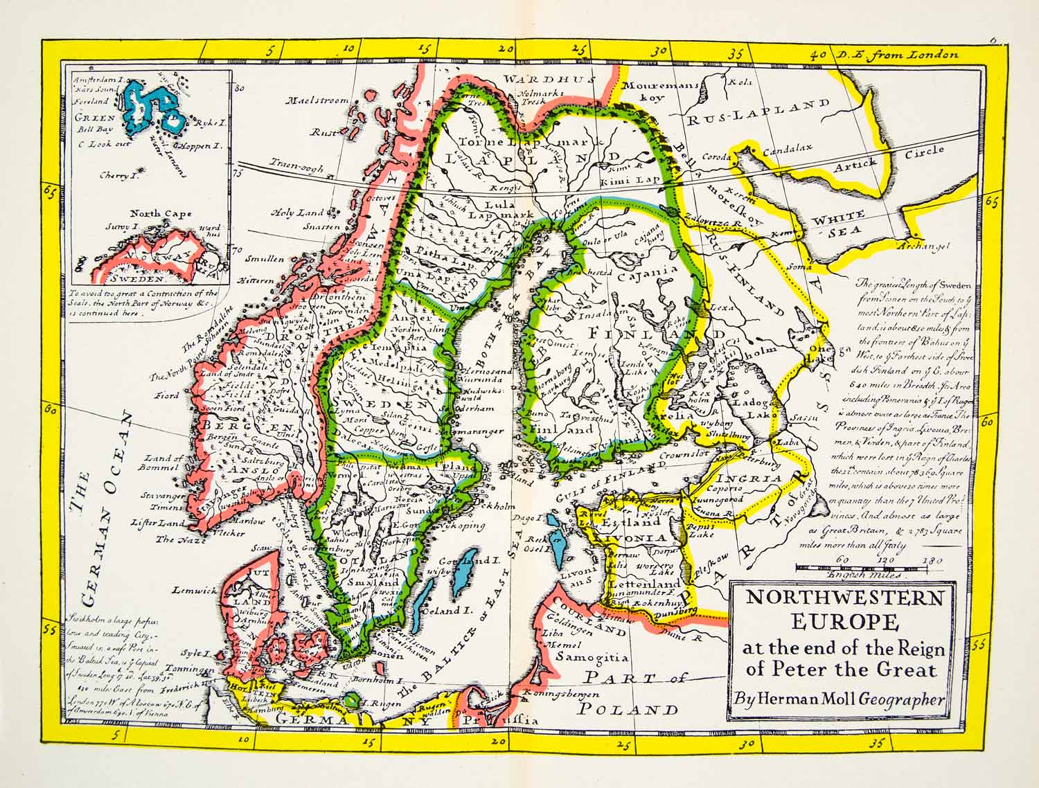 1944 Print Map Northwest Europe Peter Great Reign German Ocean Norway XEBA6