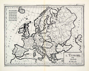1944 Map L'Europe 1800 Ocean Atlantique Danmark Irlande France Paris XEBA6