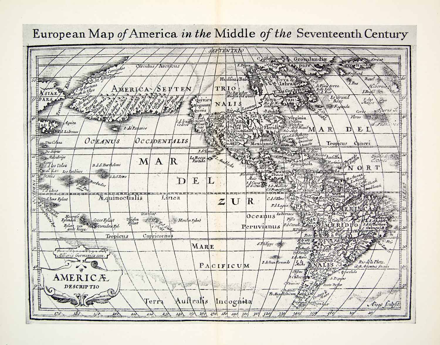 1944 Map European Map America Middle Seventeenth Century Mar Del Zur Nort XEBA6