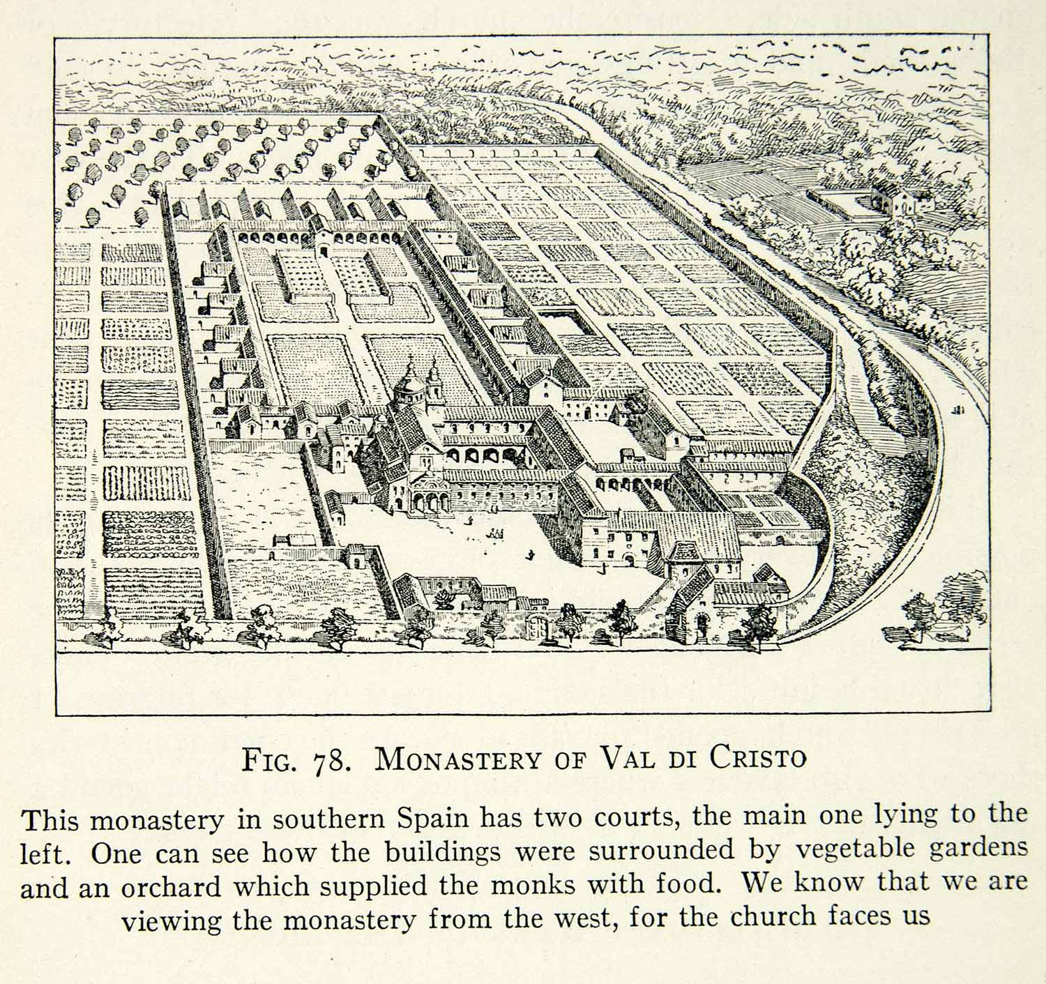 1929 Print Val Di Cristo Monastery Layout Spain Religious Monks Orchard XEBA9