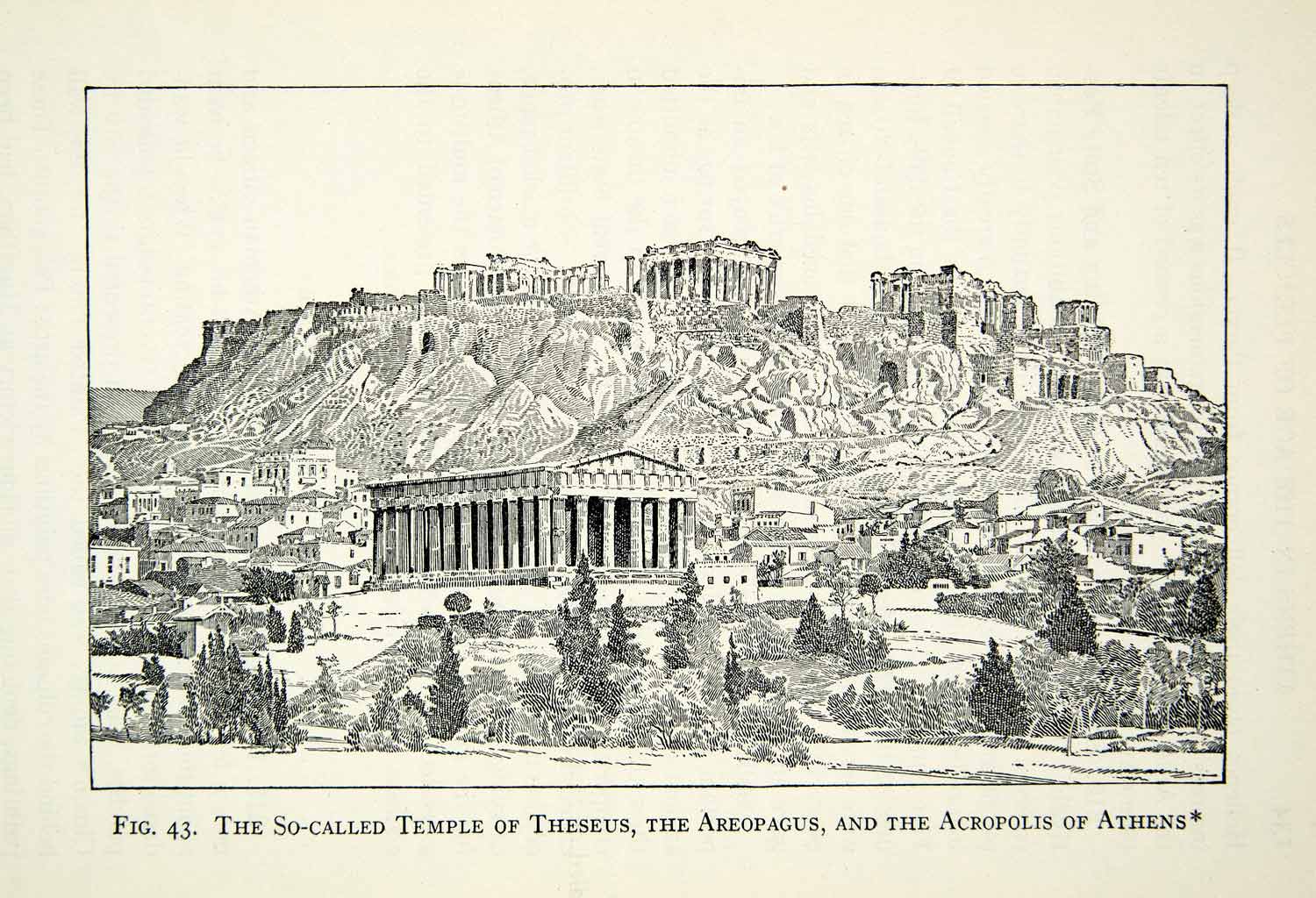 1929 Print Ancient Greek Temple Hephaestus Theseion Acropolis Athens XEBA9