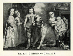 1929 Print King Charles I England Royal Family Children Portrait Dog Pet XEBA9