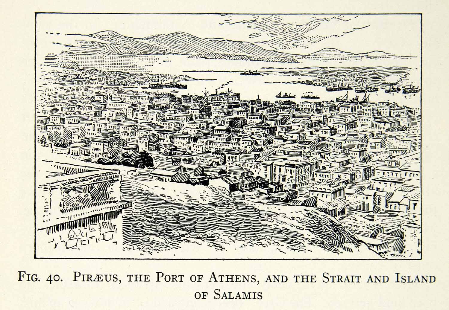 1929 Print Piraeus Port Athens Strait Salamis Island Greece Greek XEBA9