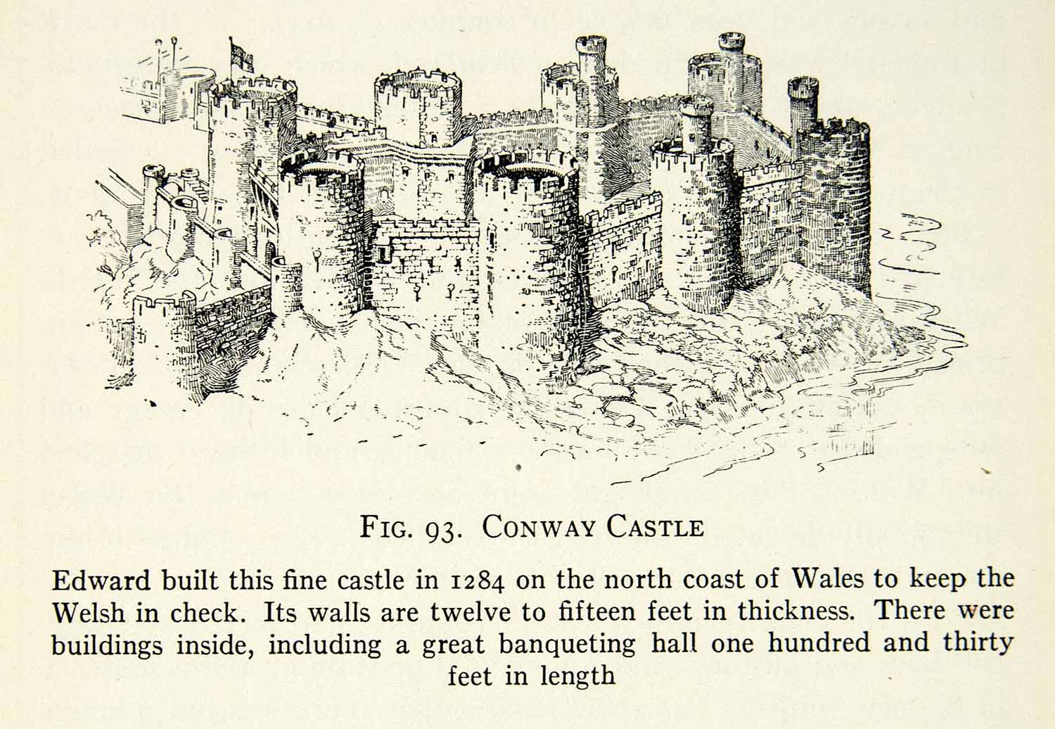 1929 Print Conway Castle Wales England King Edward Fortress Fortification XEBA9