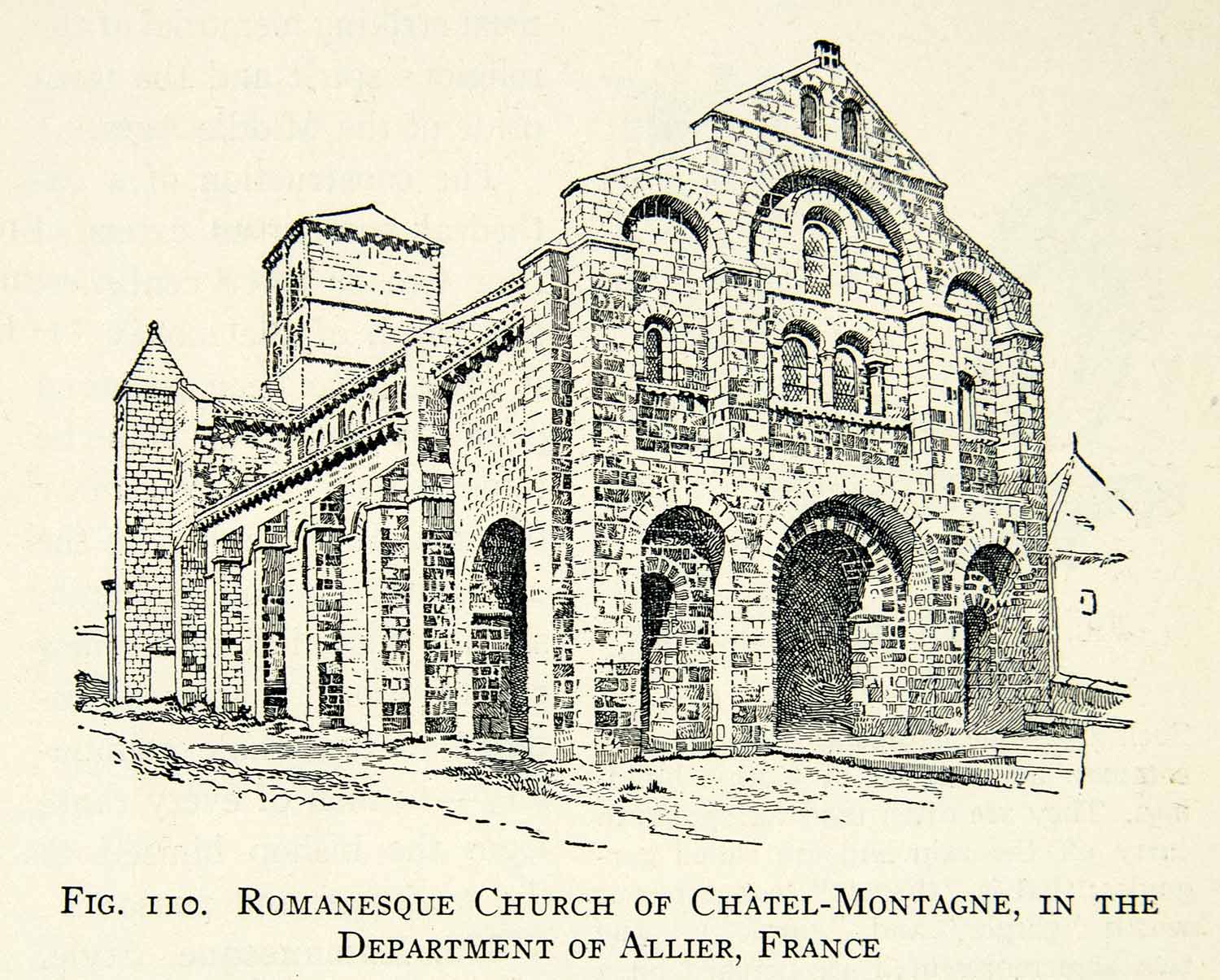 1929 Print Romanesque Architecture Church Chatel Montagne Allier