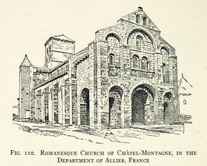 1929 Print Romanesque Architecture Church Chatel Montagne Allier
