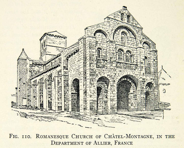 1929 Print Romanesque Architecture Church Chatel Montagne Allier