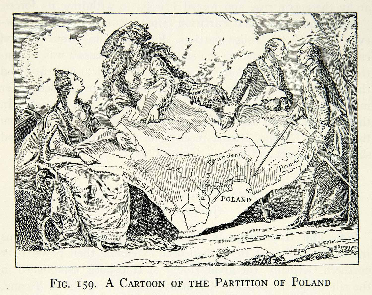 1929 Print Poland Partition Political Cartoon Royalty Territory Seize XEBA9