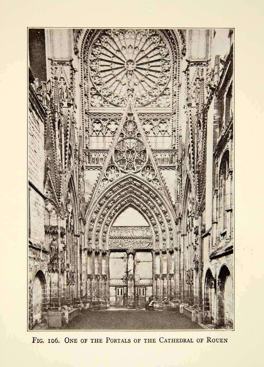1929 Print Roman Catholic Cathedral Rouen France Portal Gothic XEBA9
