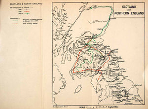 1914 Lithograph Map Scotland Northern England Edward Campaigns Borders XEC2 - Period Paper
