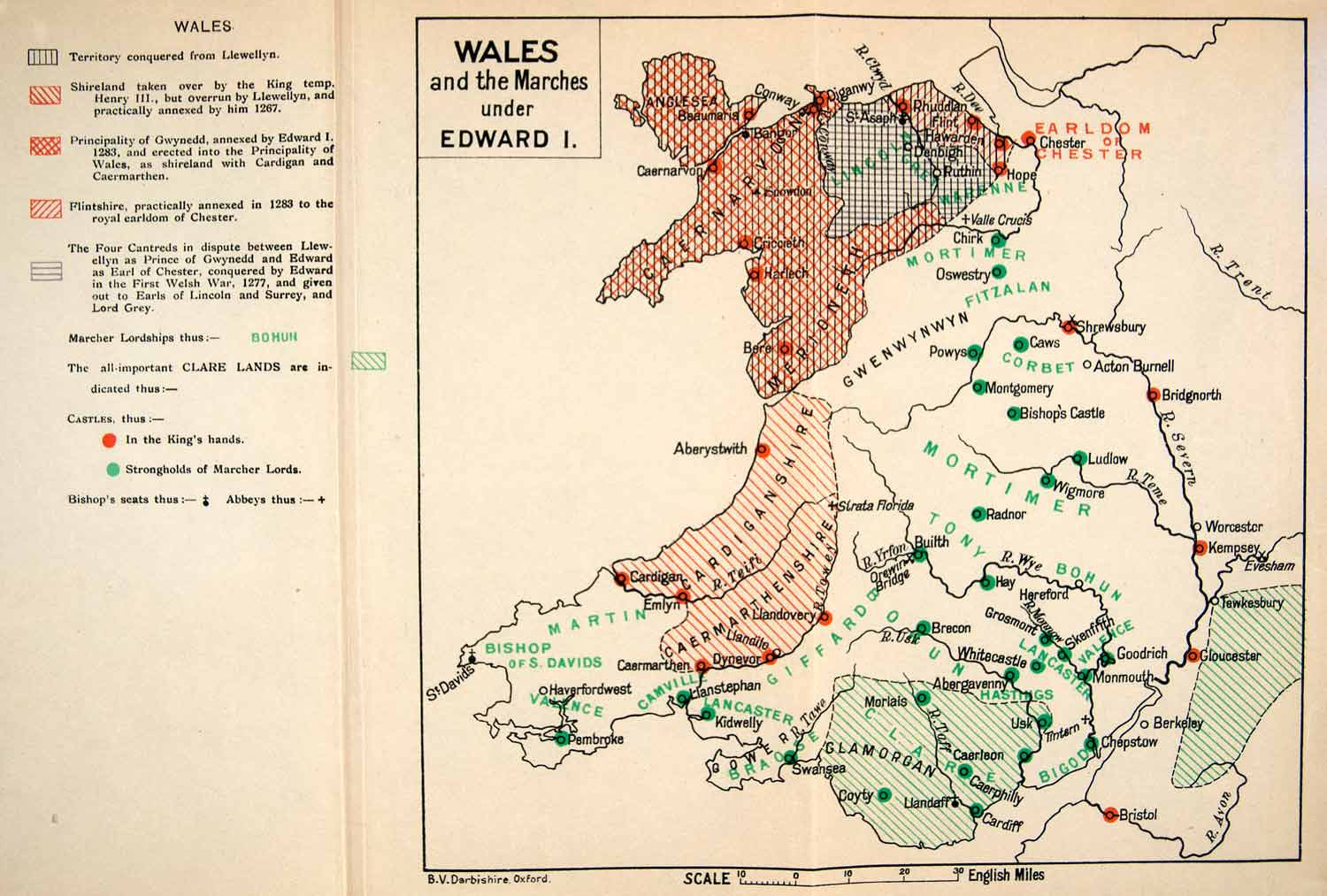1914 Lithograph Wales England Marches King Edward Llewellyn Shireland XEC2