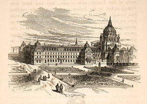 1855 Wood Engraving Val de Grace Military Hospital Paris Baroque French XEC3