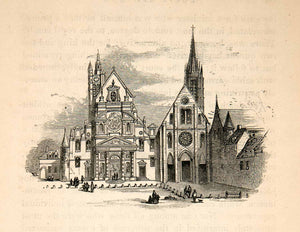 1855 Wood Engraving St Etienne-du-Mont Church Paris France Landmark Racine XEC3