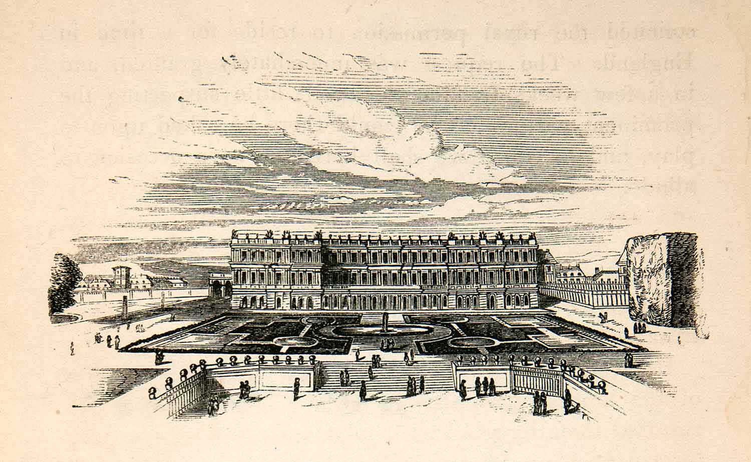 1855 Wood Engraving Parterre Versailles France Aerial View Palace Chateau XEC3
