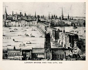 1928 Print London Bridge Cityscape England Spires Boats Waterway Buildings XEC7