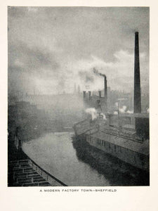 1928 Print Factory Town Sheffield England River Cityscape Reginald Belfield XEC7
