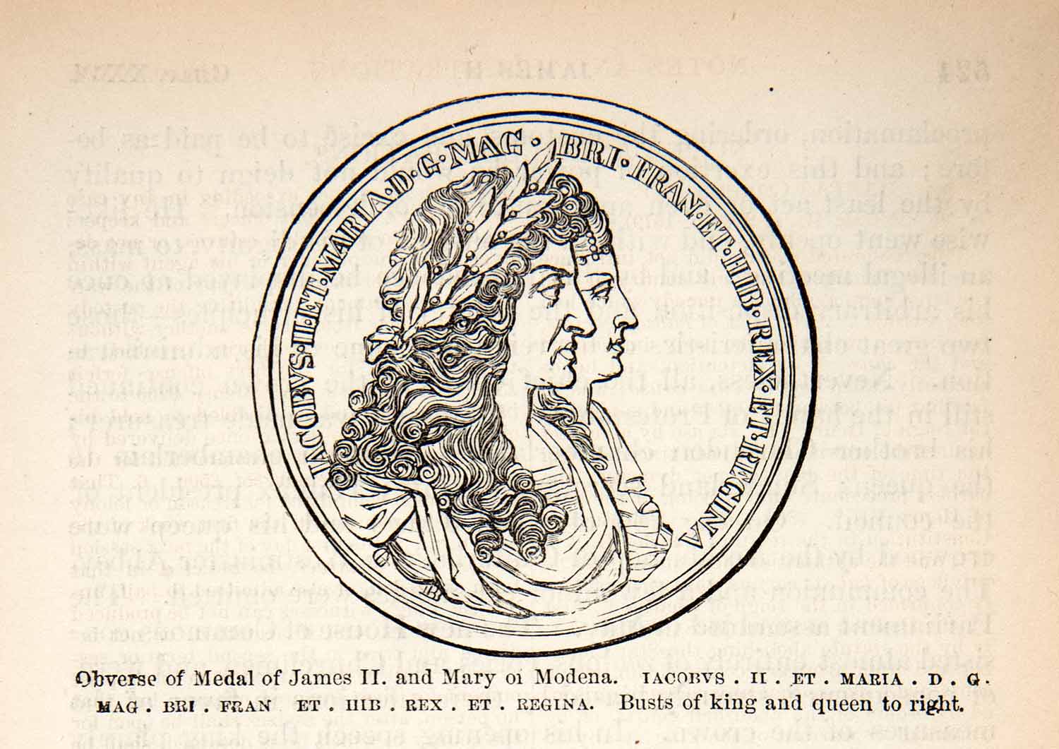 1878 Wood Engraving Coronation Medal James II Mary Modena Rex Regina King XEC8