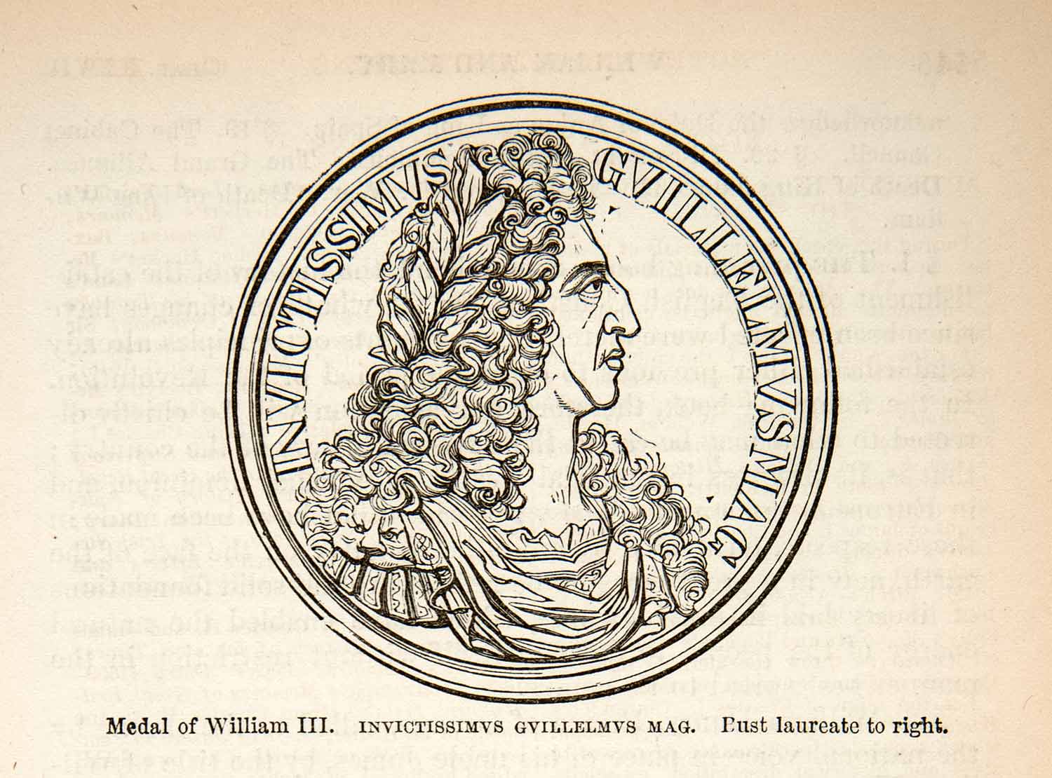 1878 Wood Engraving English Medal William III Invictissimvs Gvillelmvs Mag XEC8