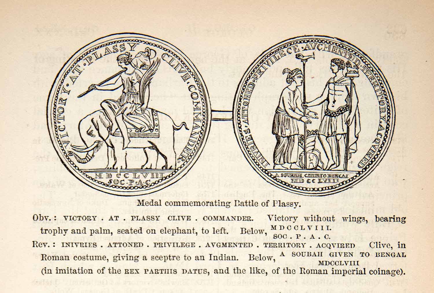 1878 Wood Engraving Commemorative Medal Victory Plassy Commander Clive XEC8