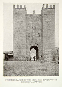 1907 Print Posterior Facade Defensive Tower Bridge Alcantara Spain XECA4