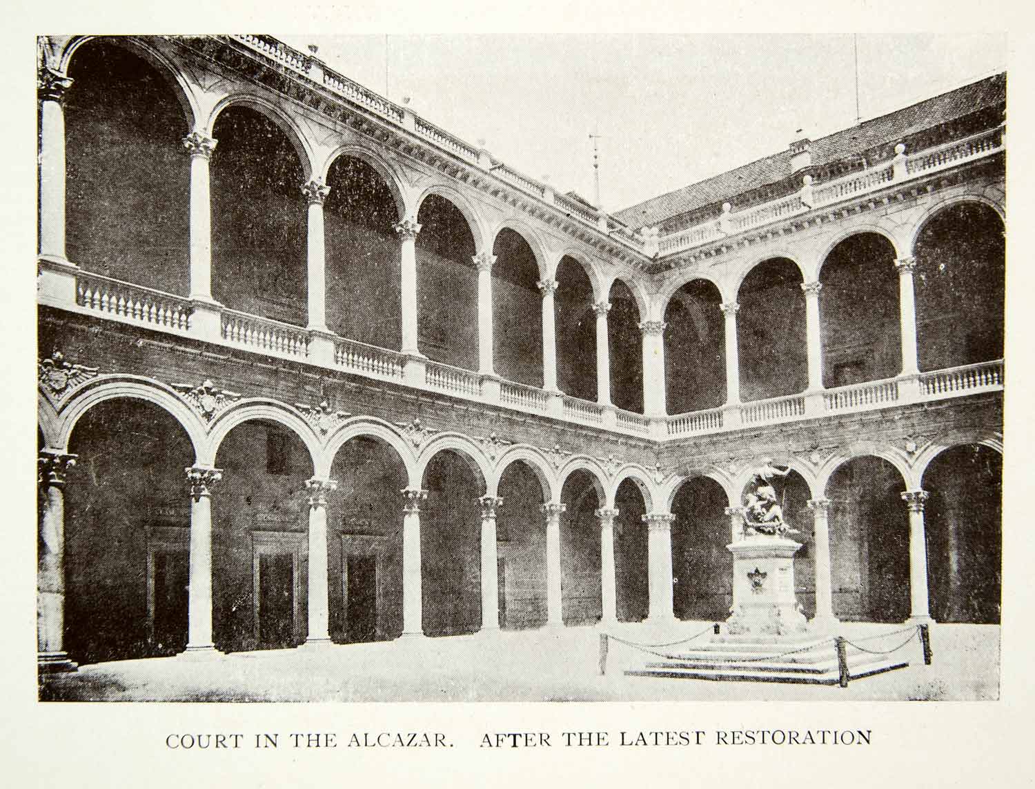 1907 Print Alcazar Courtyard Toledo Spain Stone Fortification Siege Arches XECA4