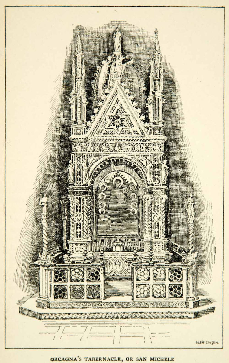 1903 Print Florence Italy Andrea Orcagna Tabernacle Gothic Madonna Chi ...