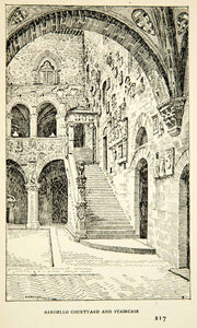 1903 Print Florence Italy Bargello Courtyard Staircase Architecture Urban XECA6