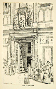 1903 Print Florence Italy Baptistry Street Romanesque Piazza Del Duomo XECA6