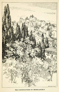 1903 Print Florence Italy Fortification Michelangelo Landscape Villa Wall XECA6