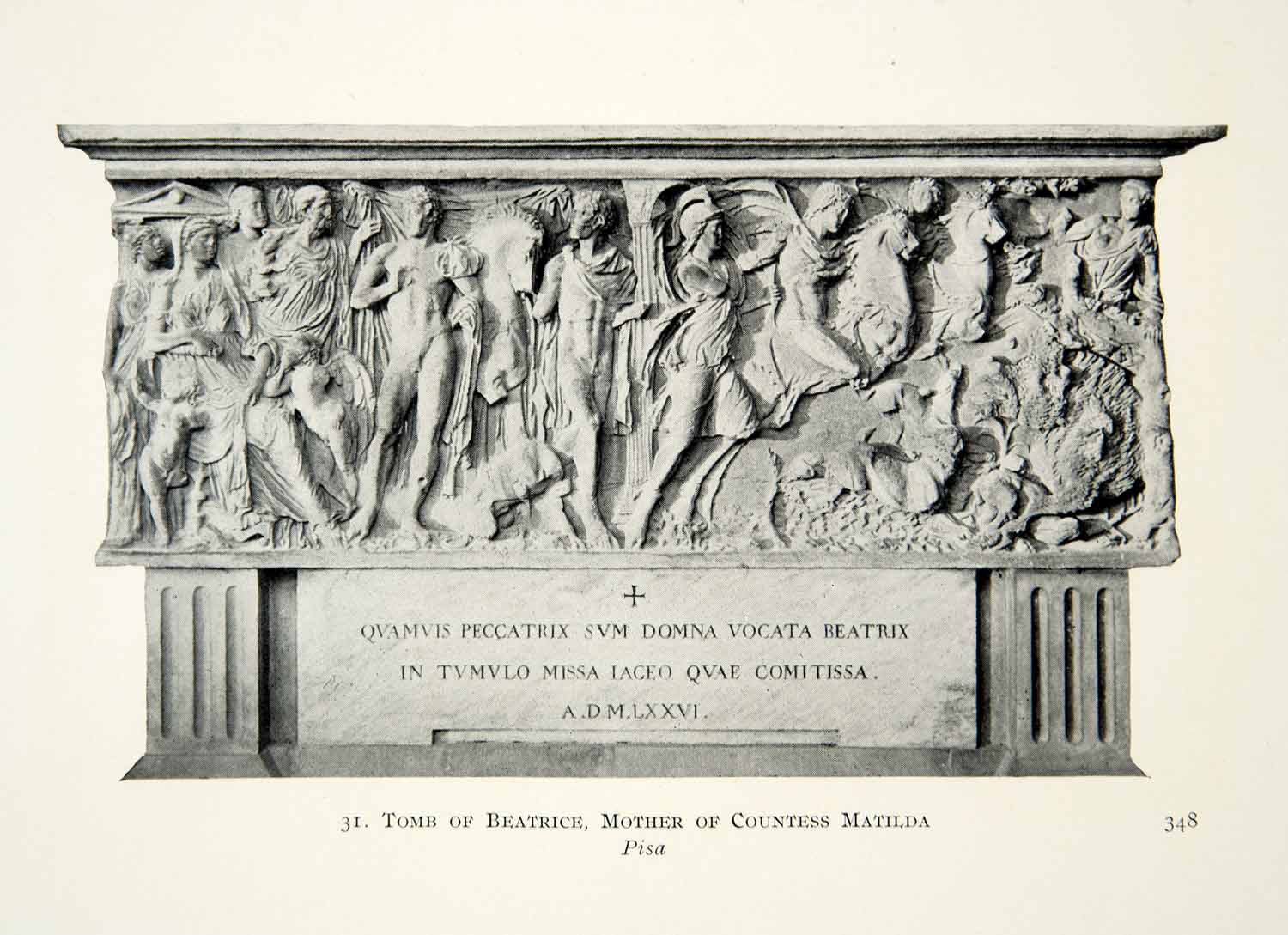 1915 Print Tomb Beatrice Mother Countess Matilda Pisa Italy Carved XECA7