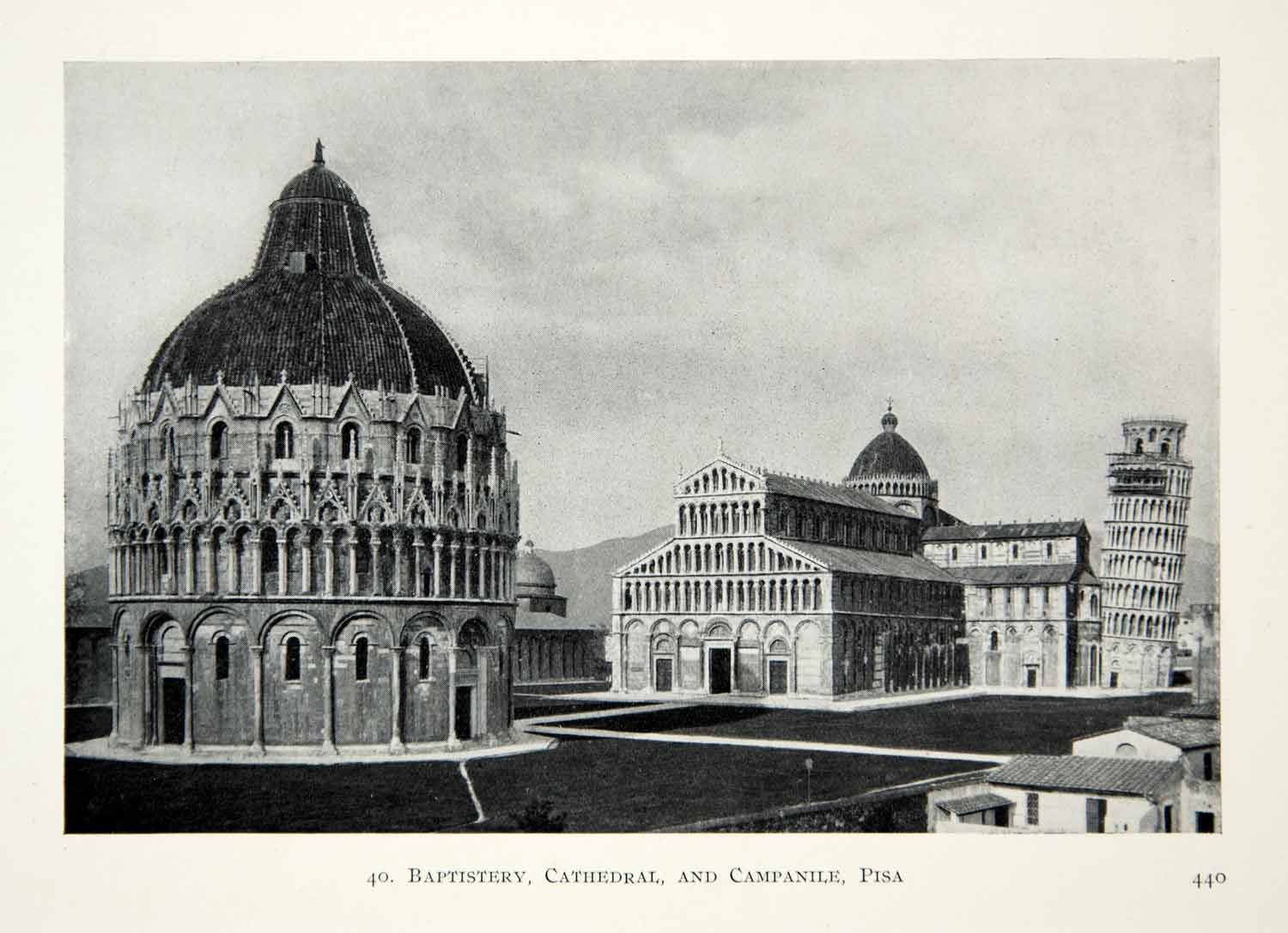 1915 Print Baptistery Cathedral Campanile Leaning Tower Pisa Architecture XECA7
