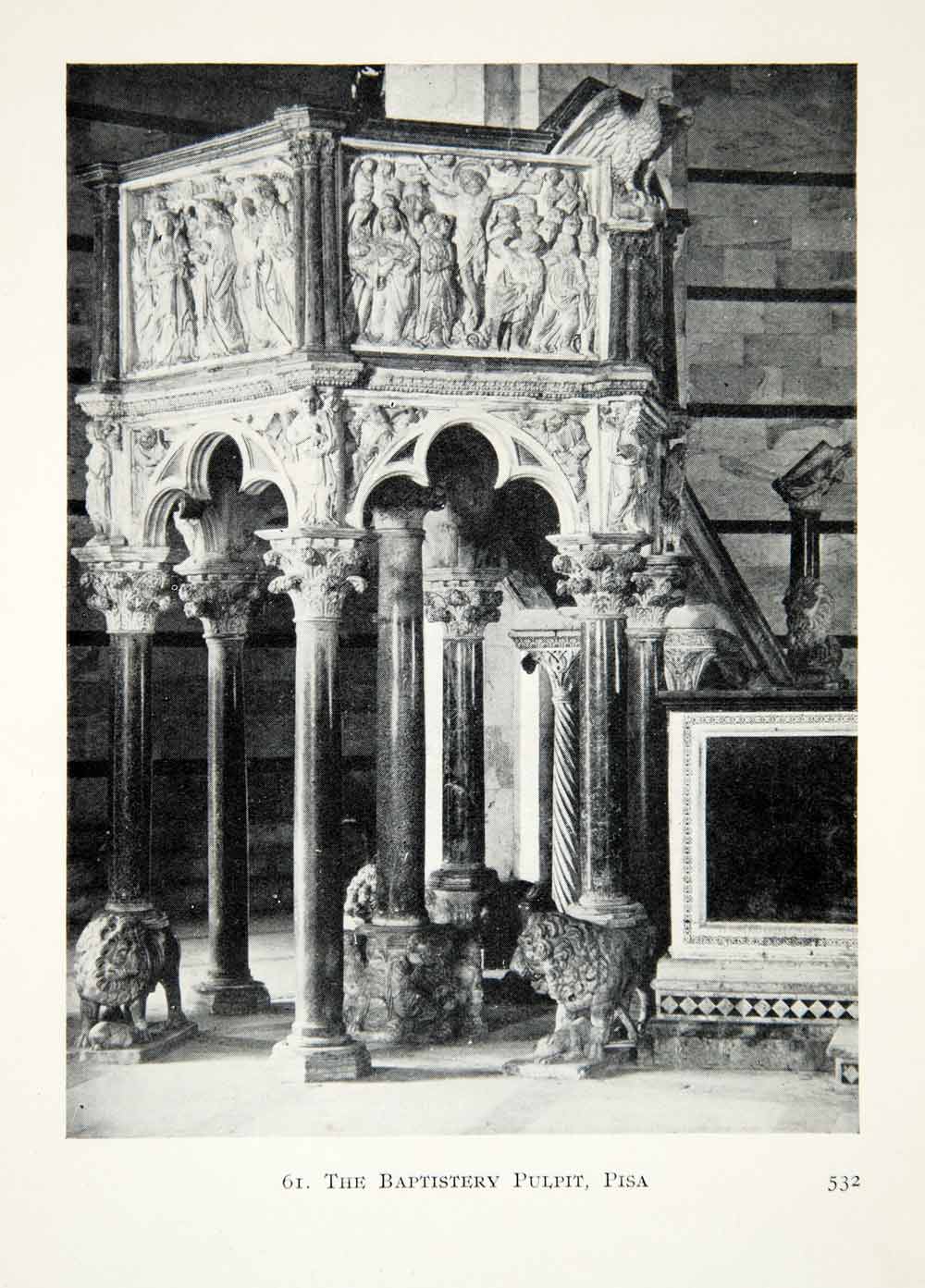 1915 Print Pulpit Pisa Baptistery Siena Italy Gothic Classical Religion XECA7
