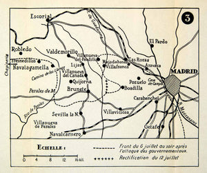 1938 Photolithographed Map Madrid Spain Boadilla Robledo Getafe XEDA1