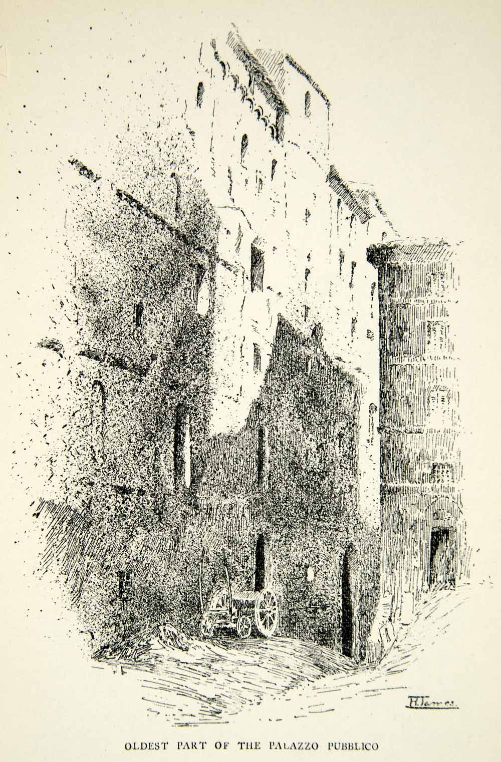 1898 Print Palazzo Pubblico dei Priori Popolo Popollo Palace Fort Perugia XEDA4