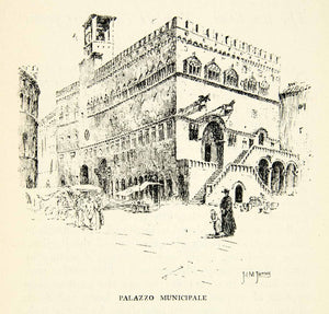 1898 Print Italy Perugia Fort Palazzo dei Priori Palace Popolo Medieval XEDA4