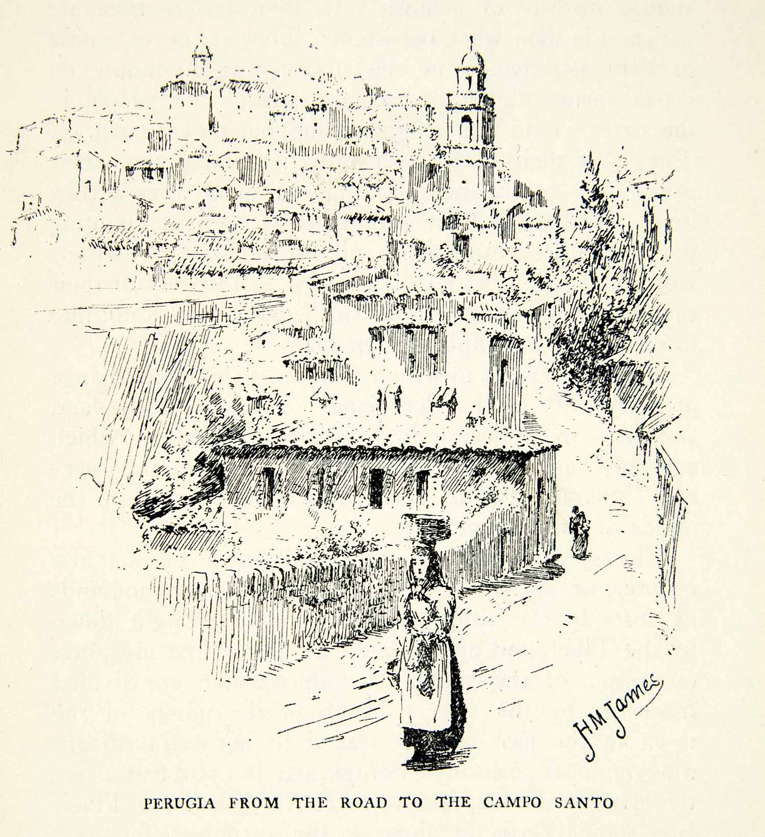1898 Print Italy Campo Santo Road Cityscape Umbria Central Italy Perugia XEDA4