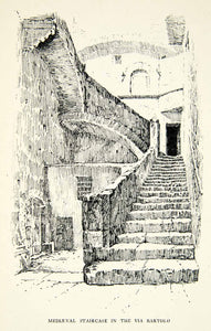 1898 Print Architectural Medieval Staircase Via Bartolo Perugia City Italy XEDA4