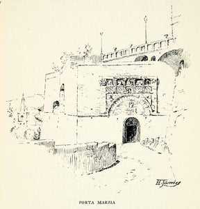 1898 Print Porta Marzia Ancient Gate Fort Citadel Perugia Italy Archway XEDA4