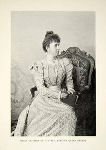 1900 Print Maria Christina Austria Queen Consort Spain Regent Wife Alfonso XEDA5