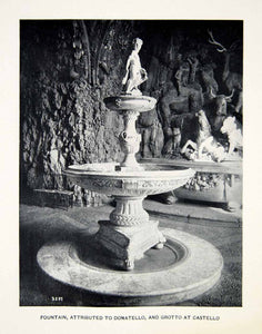 1907 Print Marble water Fountain Sculpture Donatello Grotto Castello Italy XEDA6