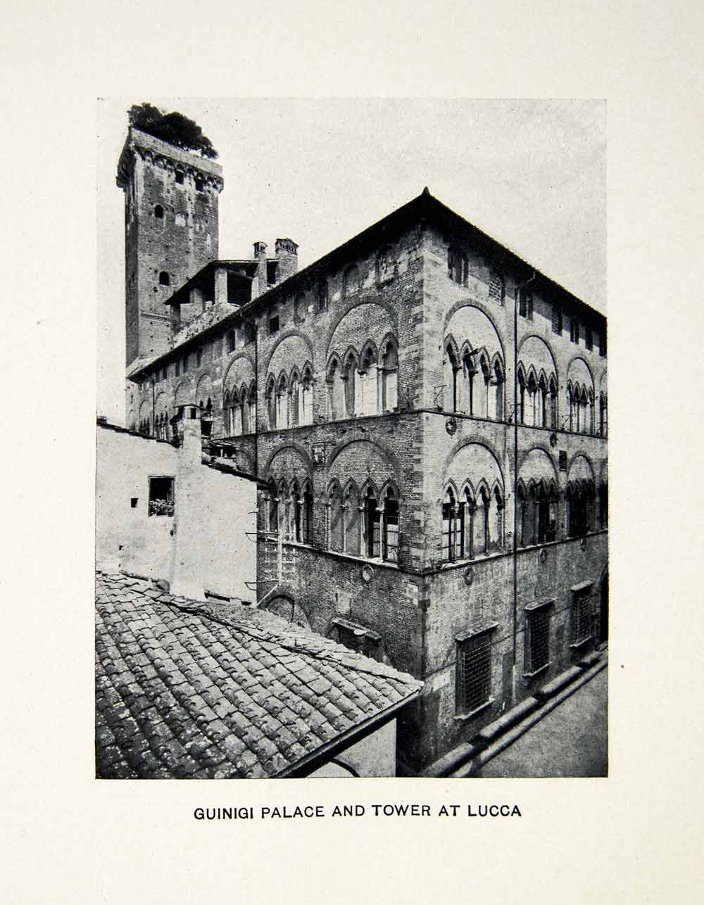 1907 Print Guinigi Tower Palace City Walls Lucca TuscanyHanging Garden XEDA6