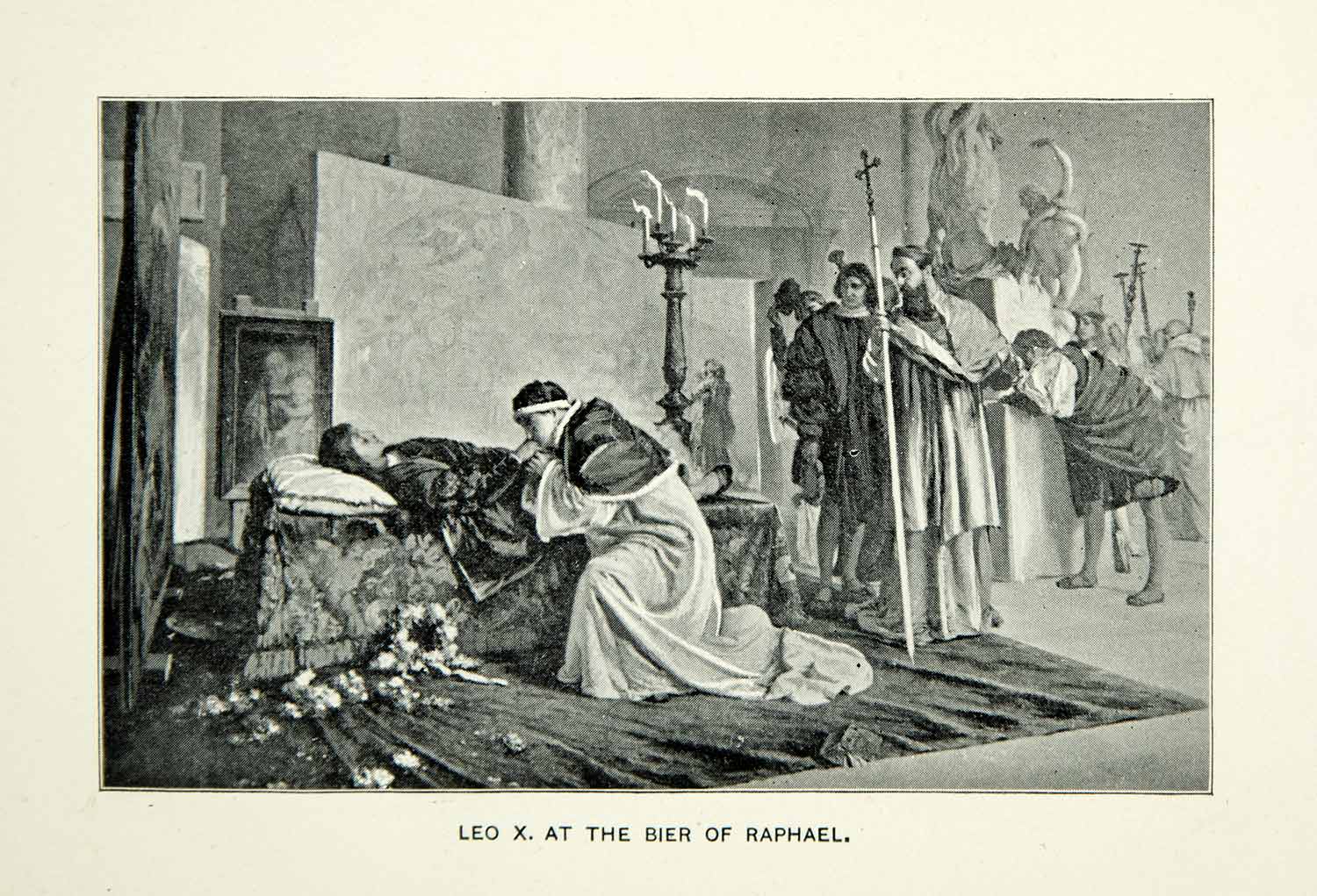 1884 Print Pope Leo X Bier Raphael Renaissance Funeral Wake Religious XEDA8