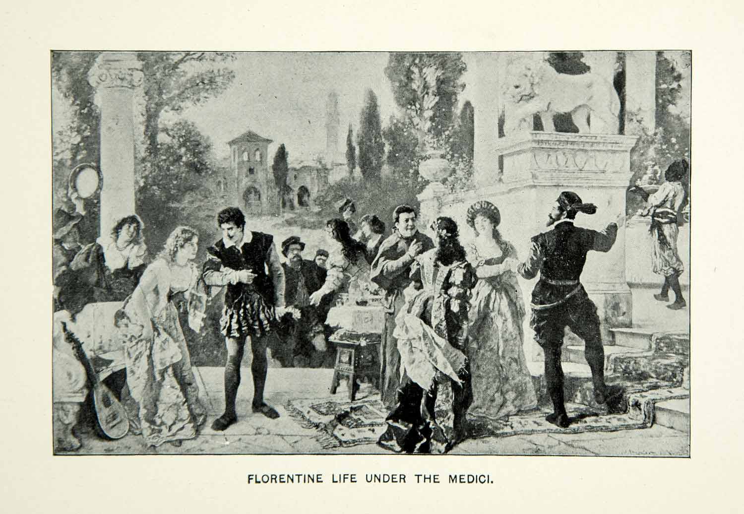 1884 Print Florentine Medici Italian Renaissance Party Period Clothing XEDA8